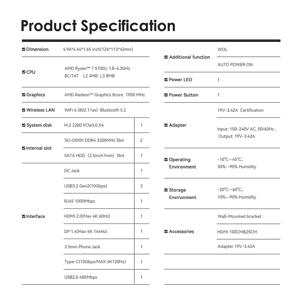 TRIGKEY Speed S5 5700U Mini PC Ryzen 7 W11 Pro Desktop AMD 8C16T 5700U 32G DDR4 500G NVME SSD Micro Computer