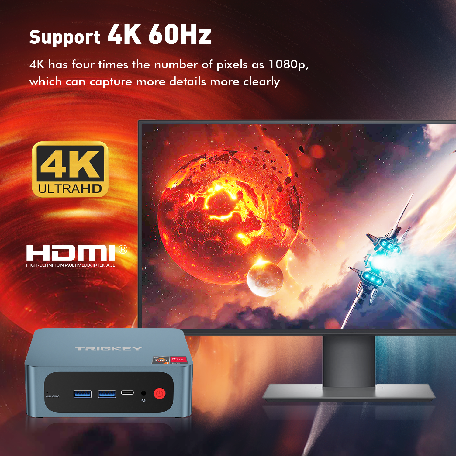 Trigkey S5 MINI PC, 8 Core 16 Thread Ryzen 7 5800H Up to 4.4GHz, 16G DDR4+500G NVME SSD